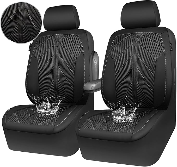 CAR Pass Waterproof Car seat covers Front Seats covers Neoprene Wetsuit, All-Weather Non-Slip Durable, Universal Fit for SUV Sedans Trucks Vans Automotive, Armrest Airbag Compatible, 3D Emboss 2 Black