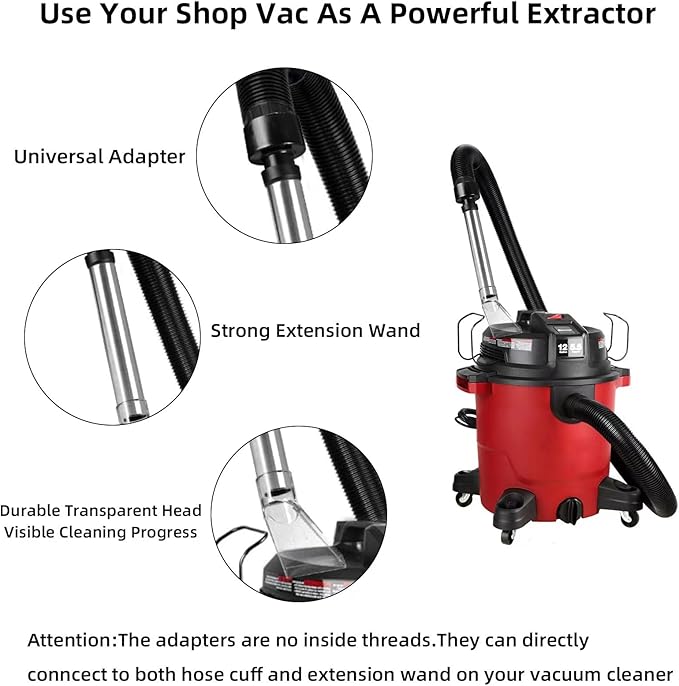 Shop Vac Extractor Attachment Extractor Vacuum Attachment Tools for Upholstery Carpet Cleaning Car Detailing Wet Dry Extractor Attachment Fit Shop Vac in 1-1/4",1 3/8",1-7/8",2-1/2"