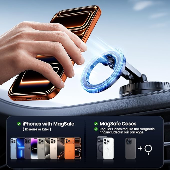 Vacuum Magnetic Car Phone Holder for MagSafe,360°Adjustable Car Phone Mount,Phone Holders for Your Car/Gym/Mirror,for iPhone 17 16 15 14 13 12 Series