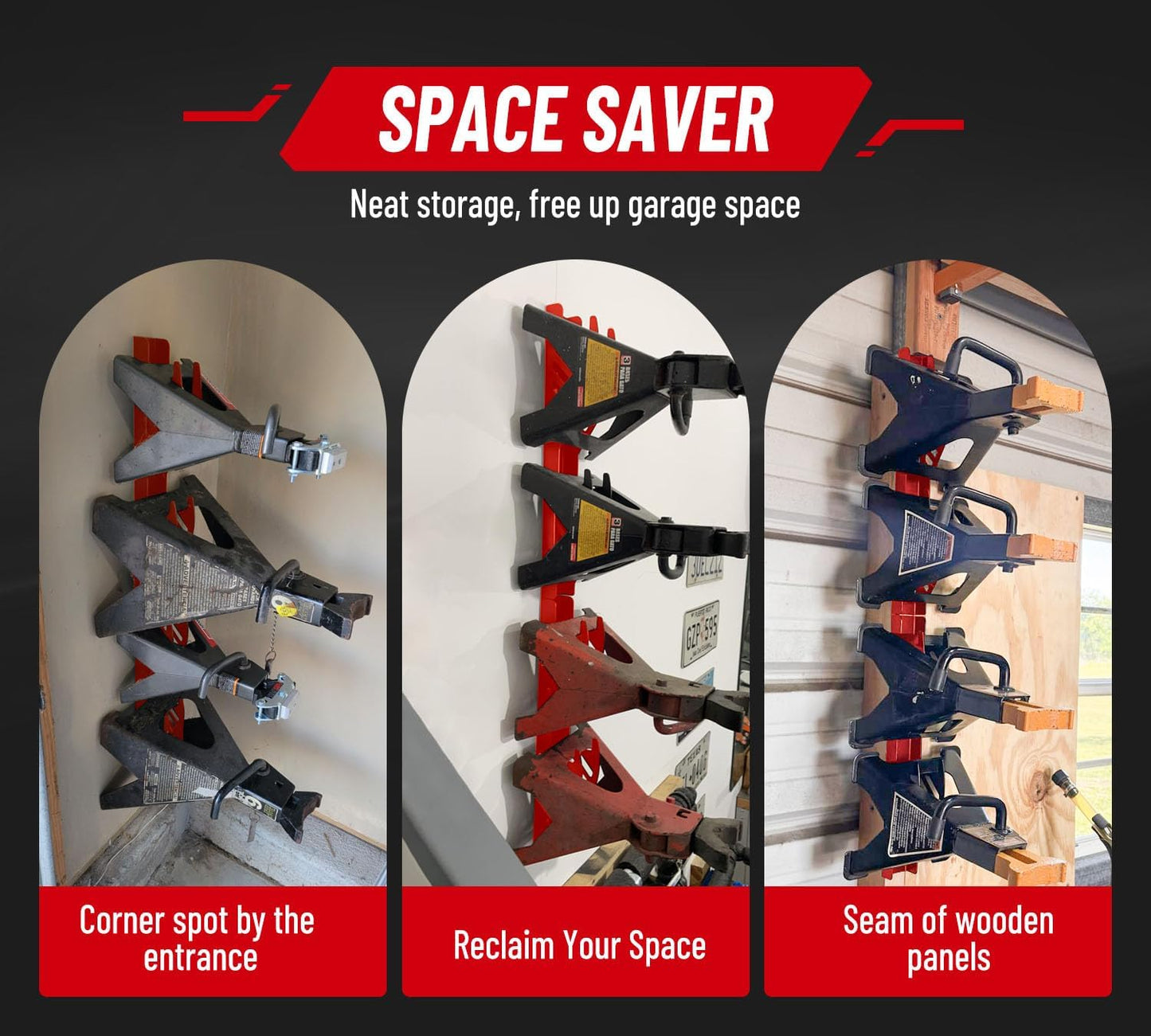 Jack Stand Wall Mount Organizer: Jack Stands Holder Storage Rack Mount - Fit for 2 & 3 Ton Jack Stand (2 Pack - Red)