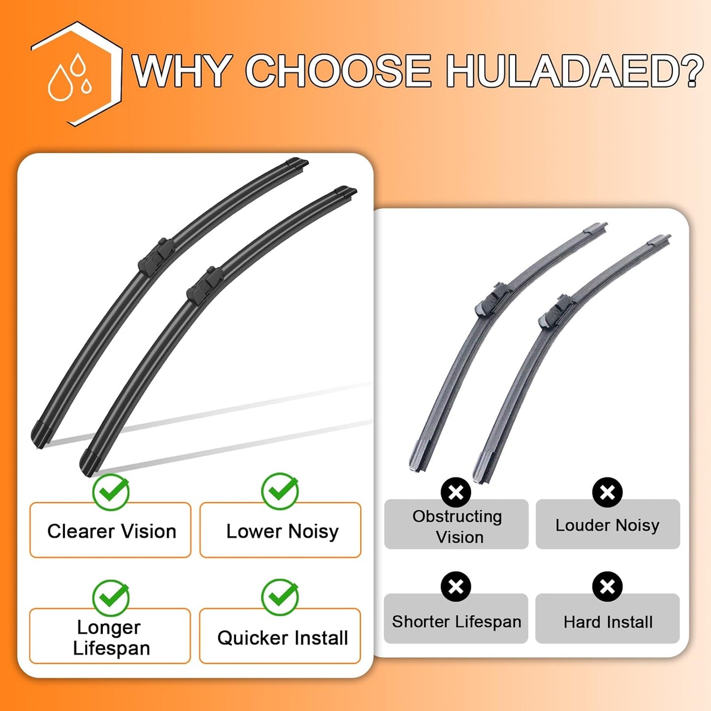 HULADAED® 24'' 21'' 13'' Windshield Wipers Replacement for Volkswagen Tiguan 2017-2007,Silicone Front Rear Wiper blades for MY Car-All Weather & Quiet(3 PACK)