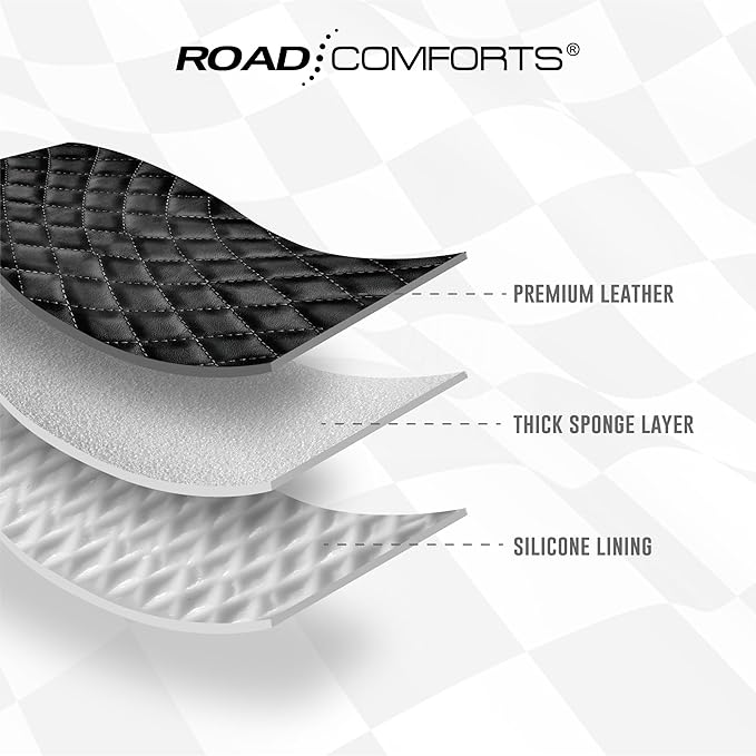 Road Comforts Leather Steering Wheel Cover – Black & Black, Universal Fit 14.5-15 Inch, Microfiber Leather, Anti-Slip & Breathable Design for Men and Women