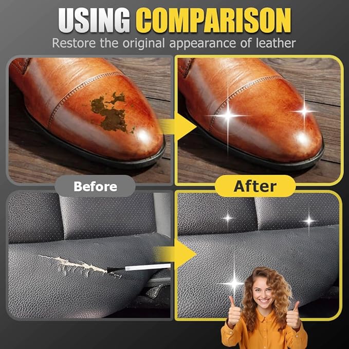 Advanced Leather Repair Gel, 2025 new Leather Repair Kit for Car Seats & Furniture - Repairs Tears/Holes/Cat Scratches on Leather Couch/Sofa/Car Interior, Includes Leather Filler & Brush (Beige)