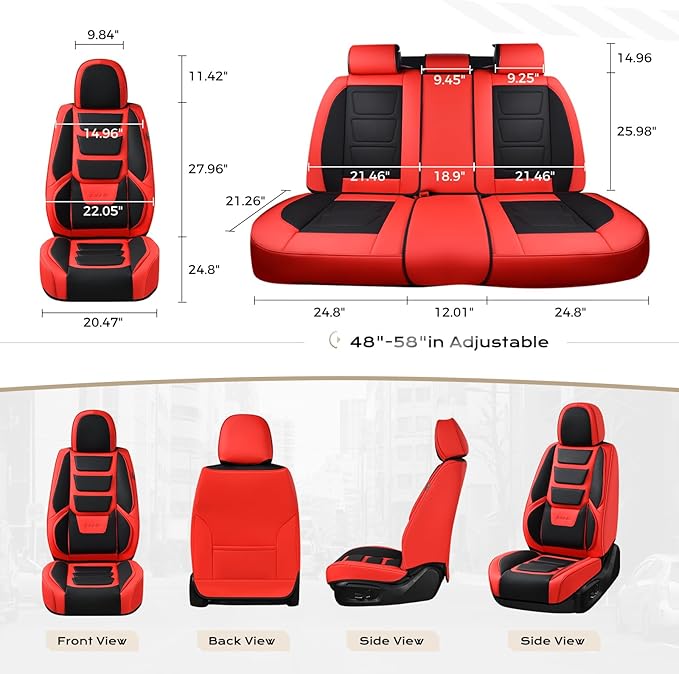 Coverado Car Seat Covers, Front Covers for Cars, Car Seat Cover Front Seats, Automotive Seat Cover, Waterproof, Leather Car Seat Cushion, Universal Interior Covers Seat Protectors for Most Cars Red