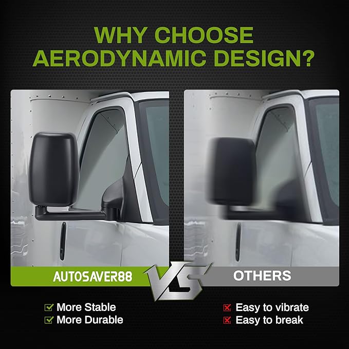 AUTOSAVER88 Left Driver Side Mirror Towing Mirrors Compatible with 2003-2019 Chevy Express GMC Savana 1500 2500 3500, Manual Folding Manual Control Glass Door Mirror Tow Mirror Black Housing