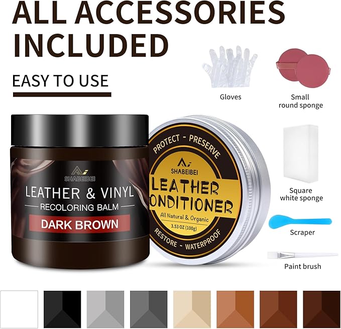 Leather Recoloring Balm with 100ml Mink Oil, Dark Brown Leather Repair Kit and Scratch Remover for Furniture, Car Seats, Sofas, Dye & Restorer for Couches, Vinyl, PU, Faux