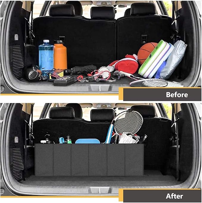 MIU COLOR Trunk Organizer for SUV, Car Organizer, Collapsible Trunk Organizer for Car, Non-Slip Bottom, Storage Organizer for Sedans, Van, Jeep, Grocery, Large 3 Compartments, Black 32"×13"×10.6"