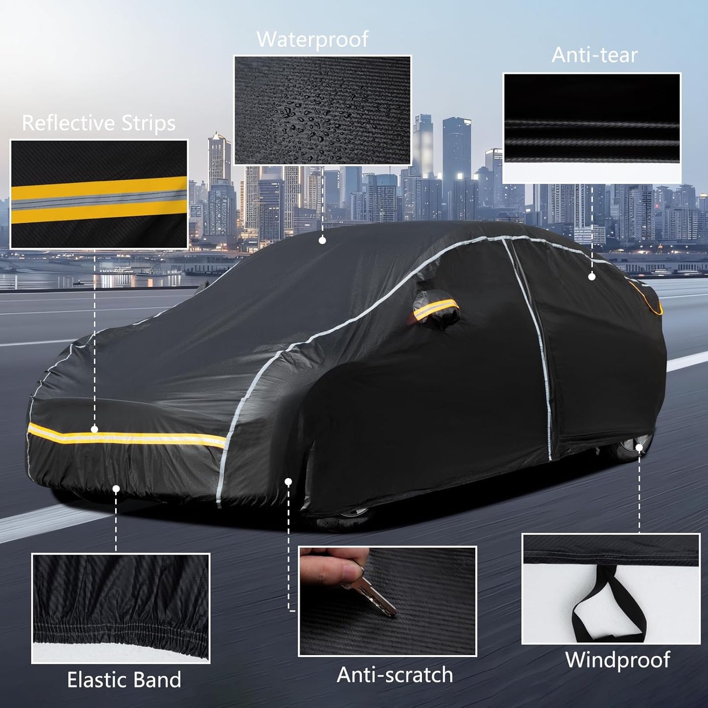 Car Cover Waterproof All Weather,6 Layers Car Covers for Automobiles, Full Exterior Cover with Zipper, Outdoor SUV Car Cover Sun UV Rain Snow Wind Protection, Fit for 185"(185*75*68 inch)SUV