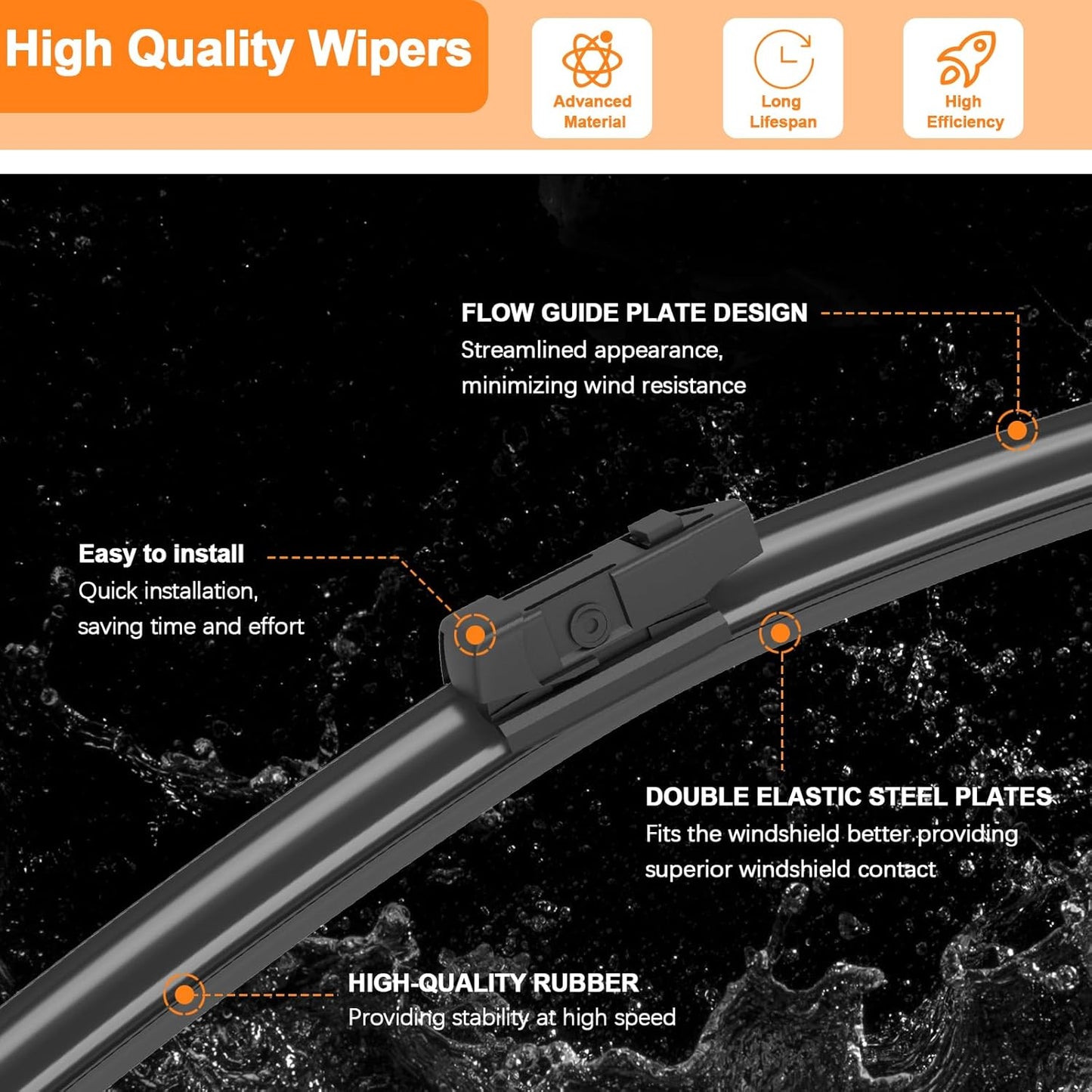 HULADAED® 26'' 16'' 13'' Windshield Wipers Replacement for Honda CRV 2016 2015 2014 2013 2012,Silicone Front Rear Wiper blades for MY Car-All Weather & Quiet(3 PACK)