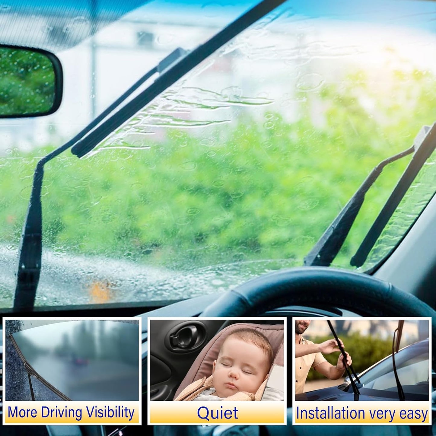 3 Wiper Blades Replacement for Subaru Legacy (2005-2009) & Forester (2009-2011) & Outback (2005-2009) - 24"/18"/14" (Set of 3) U/J Hook Windshield Wiper Blades