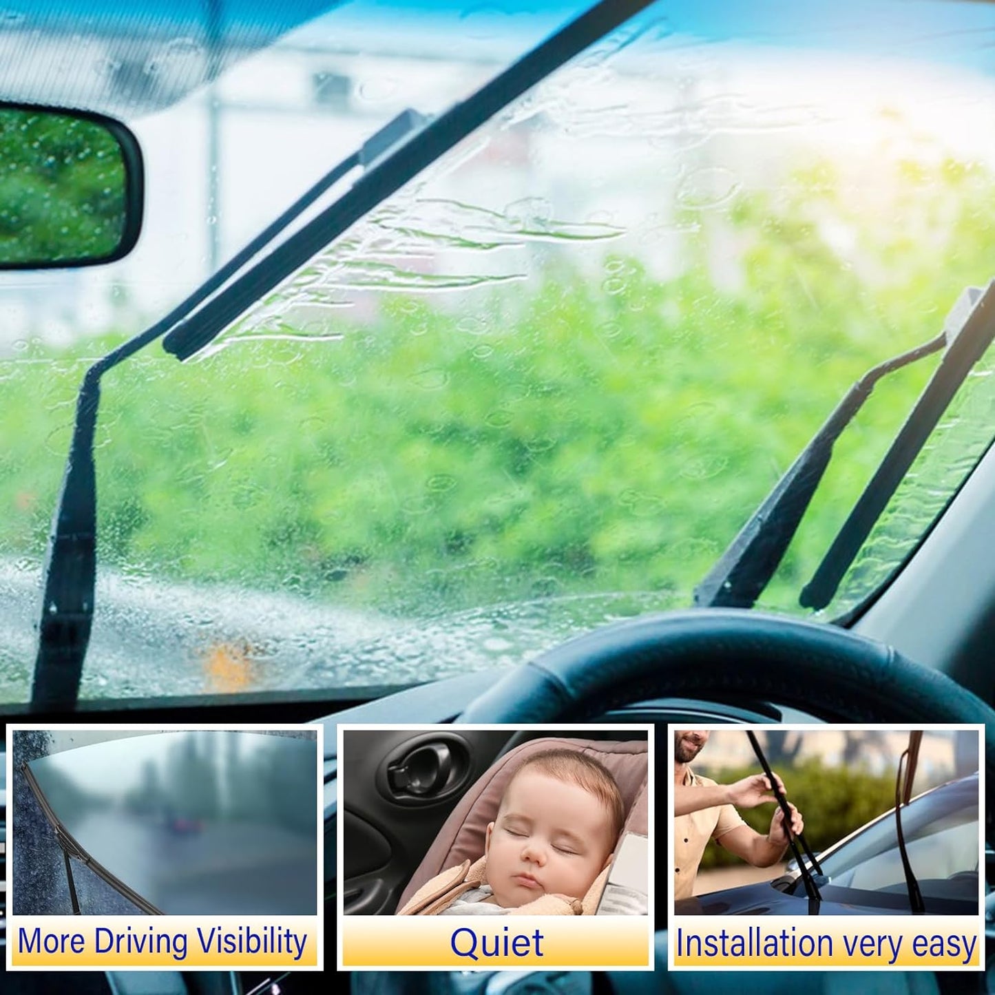 3 wipers Replacement for 2016-2021 Chevrolet Chevy Spark, Windshield Wiper Blades Original Equipment Replacement - 24"/14"/8" (Set of 3) U/J HOOK