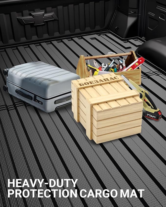 Ecarzo Truck Bed Mat Custom Fit for 2025-2019 Chevrolet Silverado/GMC Sierra 2500 3500 HD Accessories 6.8FT Bed Liner Pick Up Cargo Mat, All Weather Protection TPE Heavy Duty Trunk Bed Mat