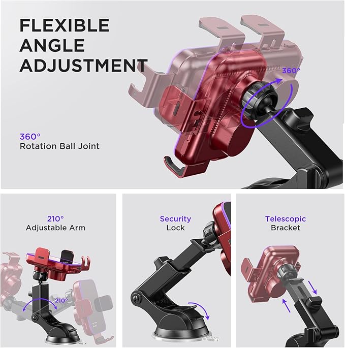 Wireless Car Charger,【7 Colored RGB Backlit】Mosurr 15W Auto Clamping Car Charger Phone Mount Holder fit for iPhone 15 14 13 12 Mini Pro Max 11 XR XS, Samsung Galaxy S24 Ultra S23 S22 S21+ Note 20, etc