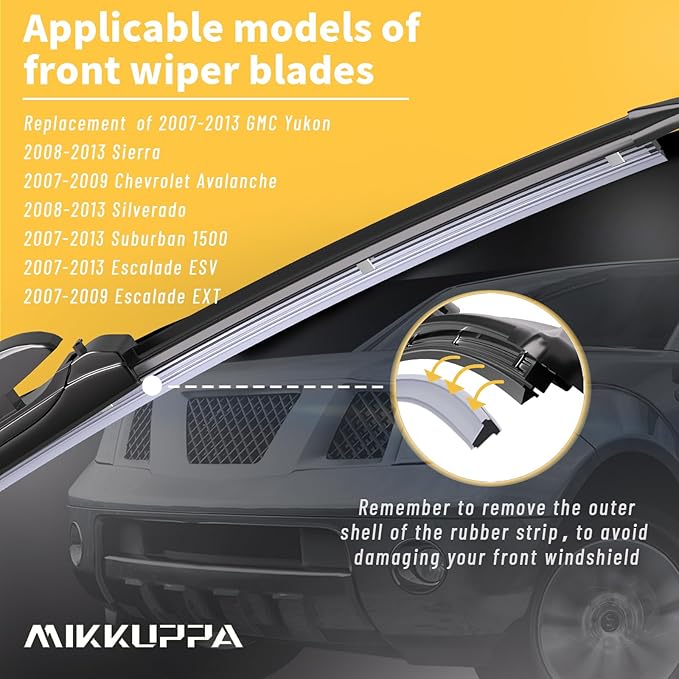 MIKKUPPA 22"+22" Windshield Wipers - Replacement for 2008-2013 GMC Sierra, 2007-2013 GMC Yukon, 2008-2013 Chevrolet Silverado - All Season Wiper Blades, Pack of 2