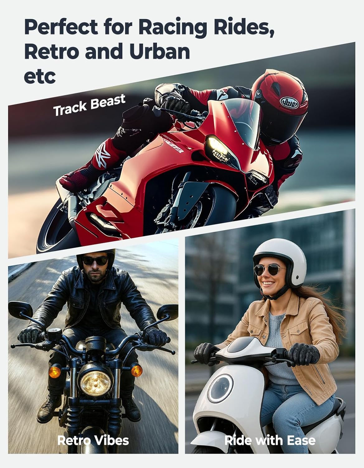 KEMIMOTO Motorcycle Leather Gloves, Sheepskin Protective Gloves for Men and Women, Touchscreen Compatible, Hard Knuckle,Gear for Motorcross Racing Cycling