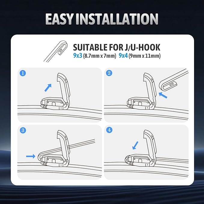 26"+18" Premium Windshield Wiper Blades – Quiet, Streak-Free, All-Season Performance | High-Grade Neoprene Rubber, J-Hook Quick Install | Fits Cars, SUVs & Trucks (Set of 2)