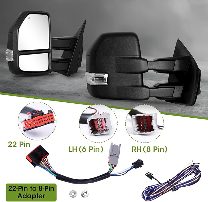 Towing Mirrors for F150 Ford Pickup 2015 2016 2017 2018 2019 2020 with Turn Signal & Running Lights, Spotlight, Heated Power Glass Pair Set (Unpainted)