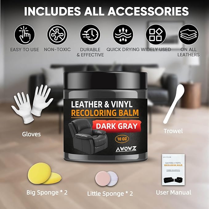 Leather Recoloring Balm - Scratch Repair & Color Restore Kit for Faded Leather, Leather Couch & Car Seats - 10OZ Leather Restorer Balm for Furniture, Auto Interior, Vinyl, Accessories (Black)