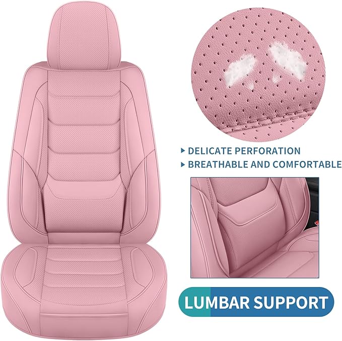 Front Seat Covers for Cars Breathable Leather Seat Covers Waterproof Seat Protectors Universal Fit for Most Automotive Cars SUV Trucks(Pink, Front Pair)