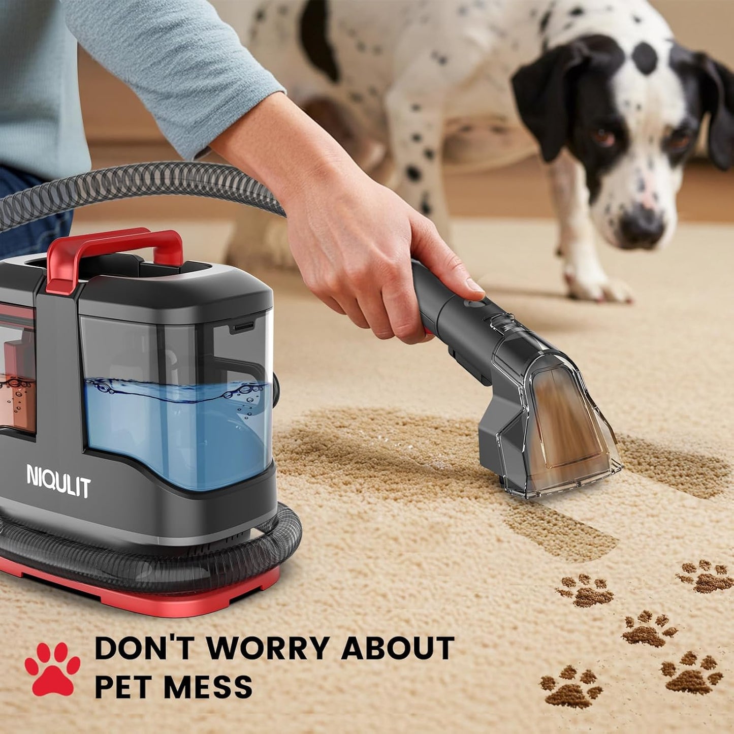 Portable Carpet & Upholstery Cleaner Machine, 15Kpa Strong Suction Spot Cleaner for Sofa, Car Seats, Pet Stains, Rugs – Deep Cleaning with Dual Brush Heads & Self-Cleaning System