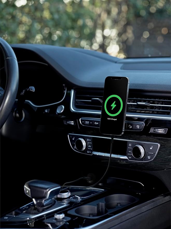 Belkin MagSafe-Compatible Magnetic Wireless Car Charger 10W - Wireless Charger, Magnetic Car Vent Phone Mount for iPhone 17, iPhone 16, 15, & 14 Series, Pixel 10 (Power Supply Included) - Black