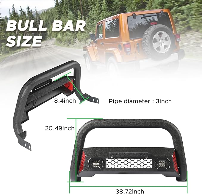 Bull Bar Fit for Toyota Tacoma 2nd gen 05 06 07 08 09 10 11 12 13 14 15 with LED Light & w/License Plate Bracket DIY Paintable Truck Front Bumper Brush Push Bar Front Grille Guard Protector