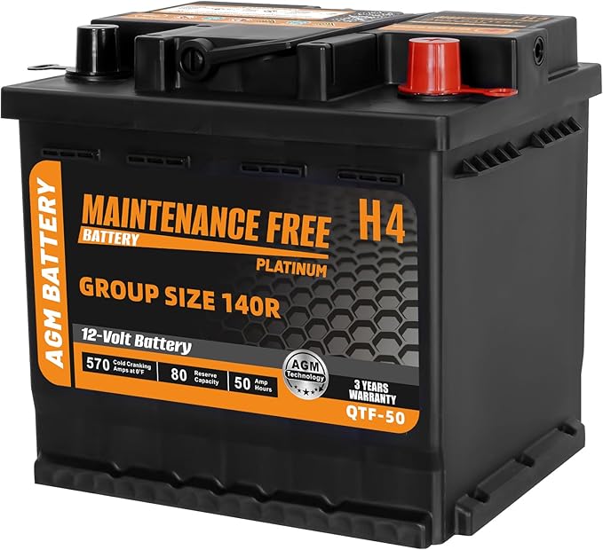 BCI Group 140R Car Battery, 12V 50Ah Automotive Battery Premium Maintenance Free AGM Batteries, 570CCA, 80RC, 36 Months Warranty