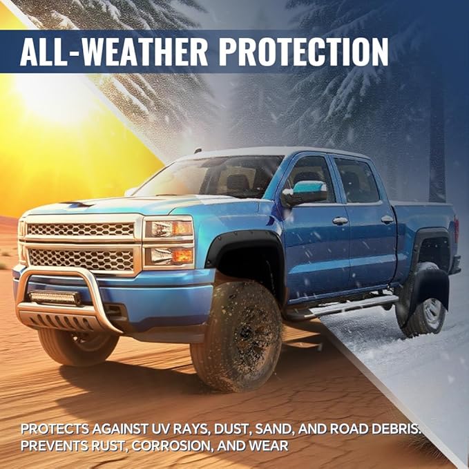 4PCS Fender Flares Compatible with 2009-2014 Ford F150 Styleside with 67.0"/78.8"/97.4" Bed Length Models Only Pocket Rivet Style Smooth Wheel Cover Trim Accessories 9L3Z16039B, FO1268100