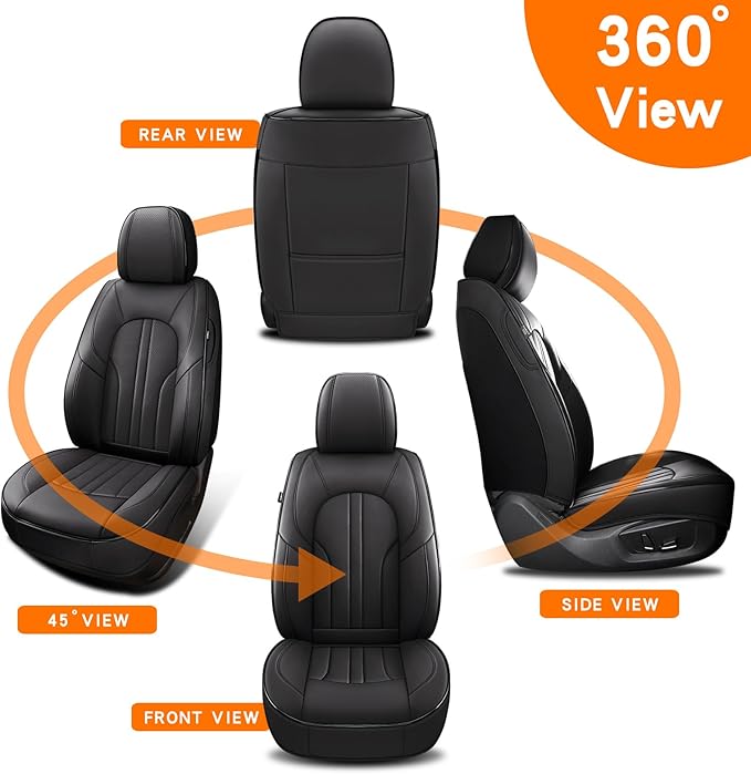 Car Seat Cover Full Set, Leather Car Seat Cover, Waterproof Seat Covers, Car Seat Cushion, Nappa Leather Seat Covers Car Seat Protector Universal Fit Most Cars Black