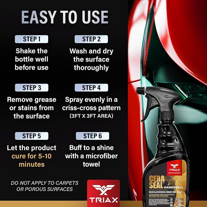 TRIAX Nano Ceramic Paint Sealer & Protector - Hardshell Cera Seal NANO and protector - Deep Reflective Shine - 100% Hydrophobic - UV Shield - Scratch Resistant (23 Ounce)
