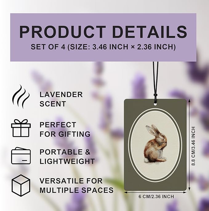 Vintage Farmhouse Animals Car Air Freshener 4 Pcs, Retro Rabbit Deer Duck Hanging Air Freshener for Cars Closet Drawer Books Office, Girly Car Accessories Mirror Decor for Women