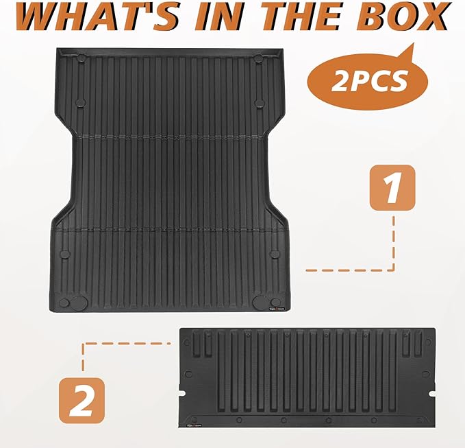 TripleAliners for Tacoma 2024 2025 | Truck Bed Mat & Tailgate Mat | All Weather Liners Compatible with 2024+ Toyota Tacoma Accessories Cargo Liner Protection (Fit 6FT Truck Bed), 2PCS