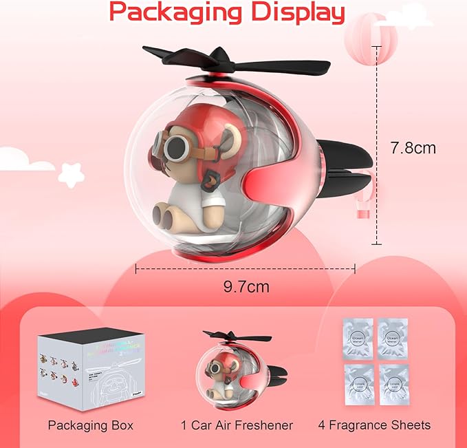 Red Bear Car Air Freshener with 6 Colors LED Lights & 4 Scented Pads – Light Fragrance, Decorative Auto Accessories