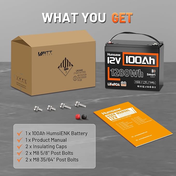 12V 100Ah LiFePO4 Lithium Battery Bluetooth - BCI Group 24 Deep Cycle Battery, Built-in 100A BMS & Low-Temp Protection, 15000+ Cycles, for RV/Marine/Trolling Motor/Off-Grid/Home Backup