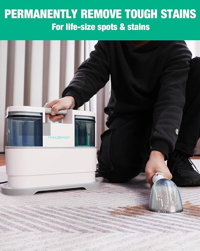 HAUSHOF Portable Carpet Spot and Upholstery Cleaner, 12Kpa Lightweight Deep Couch Cleaner Machine Powerful Suction for Pet Stains, Couch, Rug, Car Seats, Narrow Spaces, Spot & Stain Cleaner Included