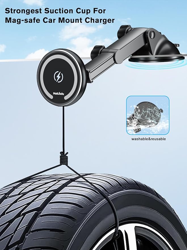 for Magnetic Magsafe Car Mount Charger, Wireless Car Charger with Fast Max 38W QC3.0Charging Adapter Retractable Phone Holder Fits iPhone16/15/14/13Plus/MagSafe Case,Dashboard/Vent/Windshield