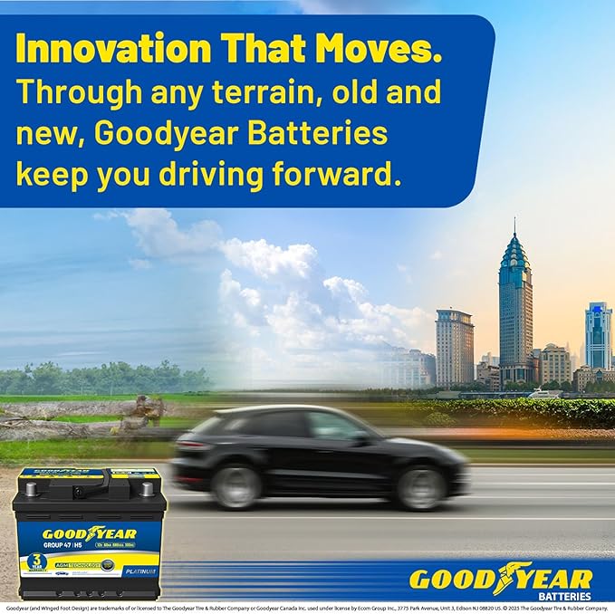 Goodyear 47-H5-AGM BCI Group Size 47 12V 60 AH, 100RC, 680 CCA Platinum series Rechargeable AGM Maintenance Free Automotive Battery