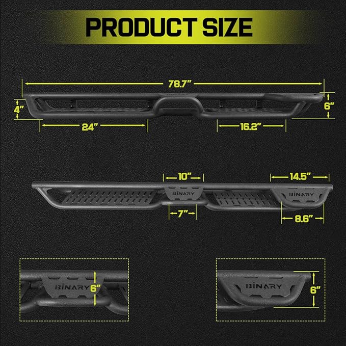 BINARY STAR Running Boards Compatible with 2015-2026 Chevy Colorado/GMC Canyon Crew Cab. Colorado Running Boards with Bed Access Step and Center Step. 6 Inch Carbon Steel Side Steps.