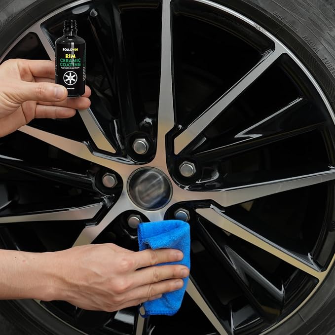 FOLLOWIN Wheel Rim Ceramic Coating Kit - Repels Brake Dust, Dirt, Stains & Water - Hydrophobic Ceramic Coating for Wheels, 50ml - Ceramic Coat Protection for Alloy & Metal Rims