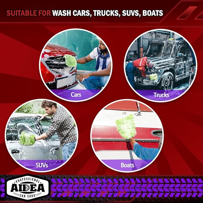 AIDEA Car Wash Mitt Microfiber, 1PK-Scratch-Free& Lint-Free, Premium Chenille Microfiber Mitt Car Wash Brush-Green Regular Size (7.12''X10.14'')