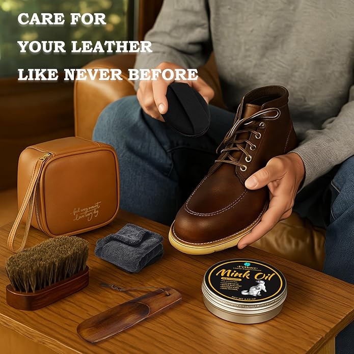 4-in-1 Mink Oil Leather Conditioner and Cleaner 3.52 oz - Premium Waterproof Formula for Boots and Shoes