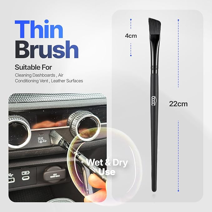 5 Pcs Car Detailing Brush Set – 2 Pcs Ultra-Soft for Delicate Leather, Screens & Trim, 2 Pcs Nylon for Wheels, Tires & Tough Dirt, 1 Pc Boar Hair for All-Purpose Interior & Exterior Detailing