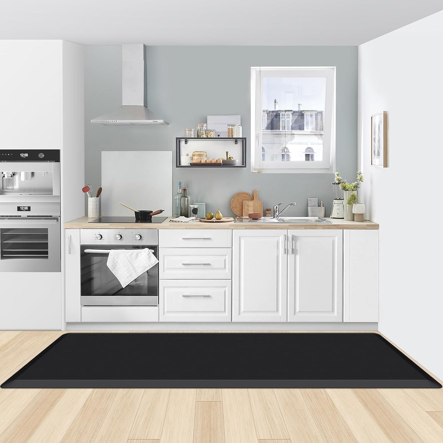 KitchenClouds Kitchen Mat Cushioned Anti Fatigue Rug 22"x72" Waterproof, Non Slip, Standing and Comfort Desk/Floor Mats for House Sink Office (Black,0.8inch)