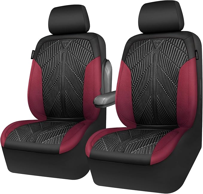 CAR PASS Waterproof Black Red Car seat Covers Front Seat Covers Neoprene Wetsuit,All-Weather Non-Slip Durable,Universal Fit for SUV Sedan Truck Automotive,Armrest Airbag Compatible,Emboss Black Red