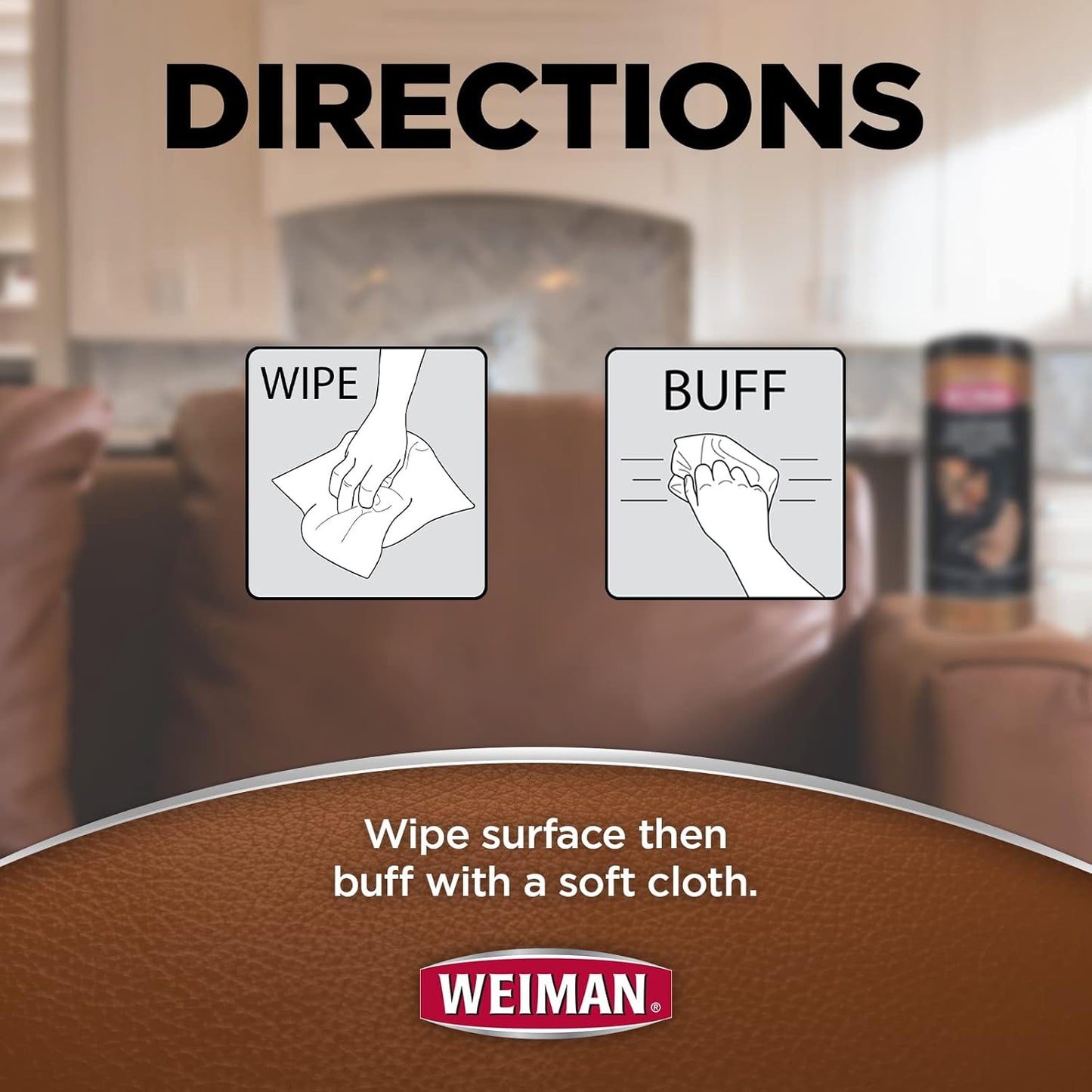 Weiman Leather Cleaner Wipes - Clean Condition UV Protection Help Prevent Cracking or Fading of Furniture, Car Interior, Couch, and Shoes, 2 Pack with Microfiber Cloth