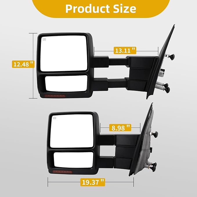 DWVO Towing Mirrors for 2007-2014 Ford F150, Power Heated Side Mirrors with Amber LED Turn Signal, Puddle Light, Manual Telescoping and Folding, Pair Replacement Tow Mirrors Set