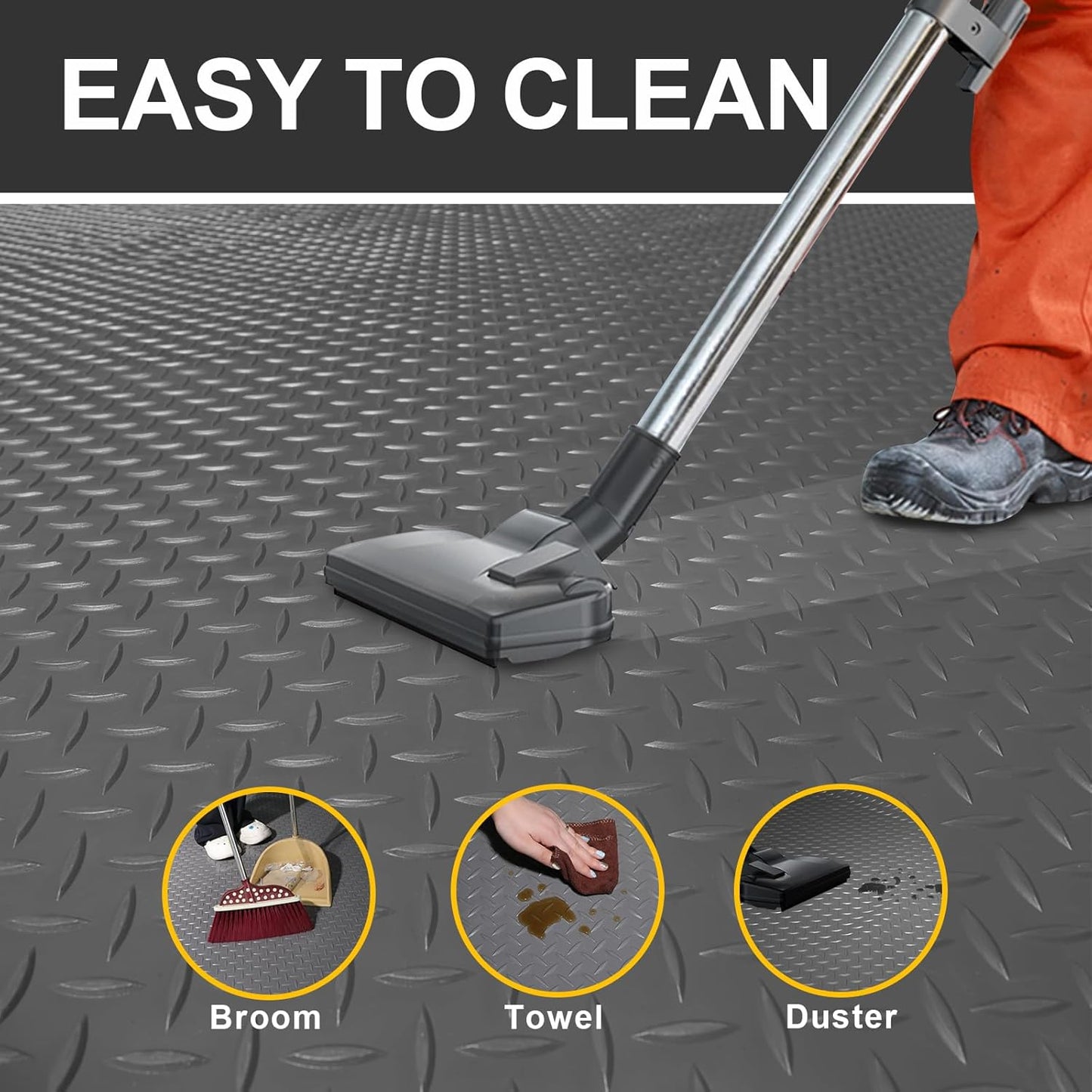 Garage Floor Mat 2.8mm Thickness PVC Garage Flooring Roll Diamond Plate Floor Mats for Garage, Workshop, Gym, Golf Cart Parking or Trailers (Grey, 7.5 x 17 FT)