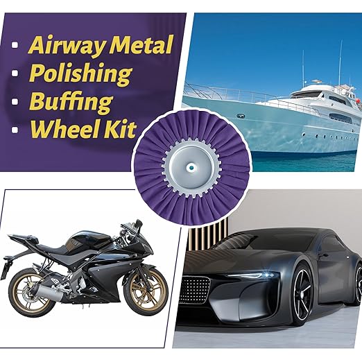 Liliful 12 Pcs 8" Airway Polishing Wheel Kit in Diameter 5/8", Metal Aluminum Buffing Wheel and Polishing Compound and Buffing Drill and Rake Pad for Angle Grinder Mirror Metal Finish(Dark Color)