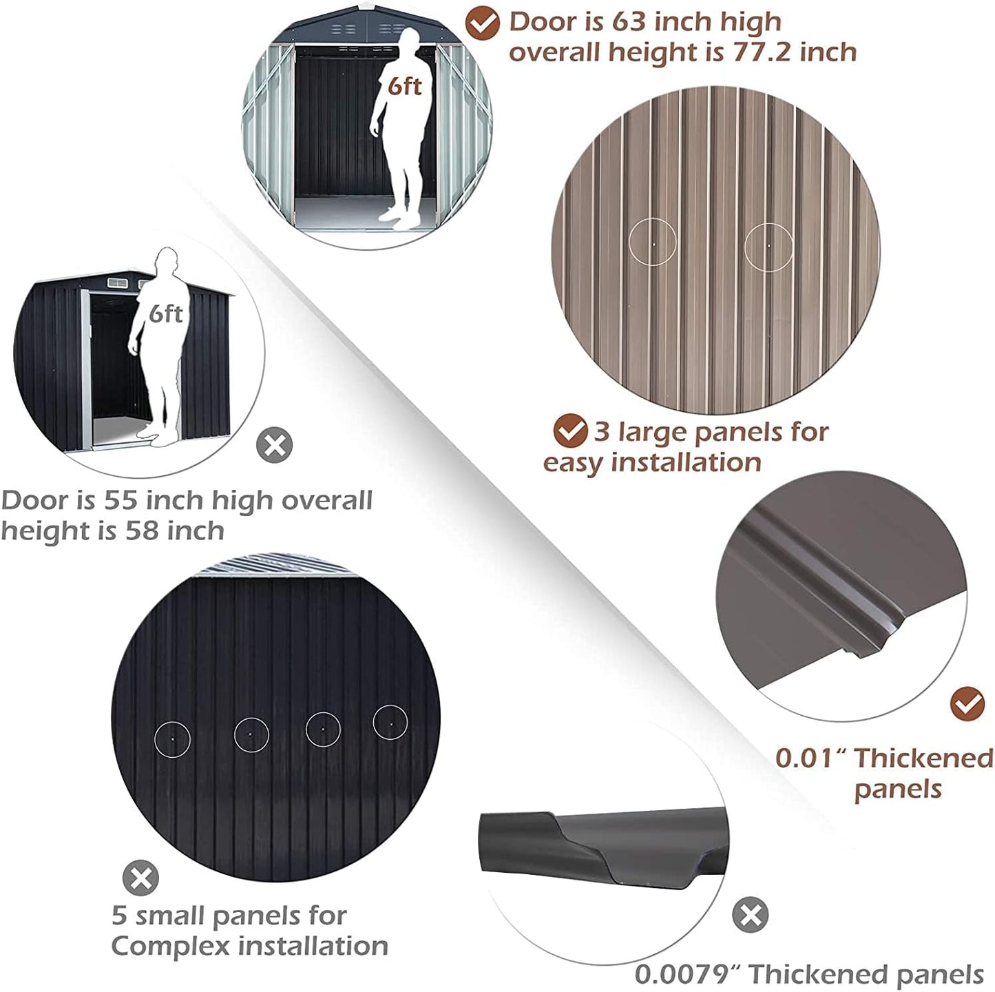 U-MAX 6x6 Storage Sheds & Outdoor Storage, Small Outdoor Storage Garden Outside Shed kit, Galvanized Metal Utility Shed for Backyard, Patio and Lawn