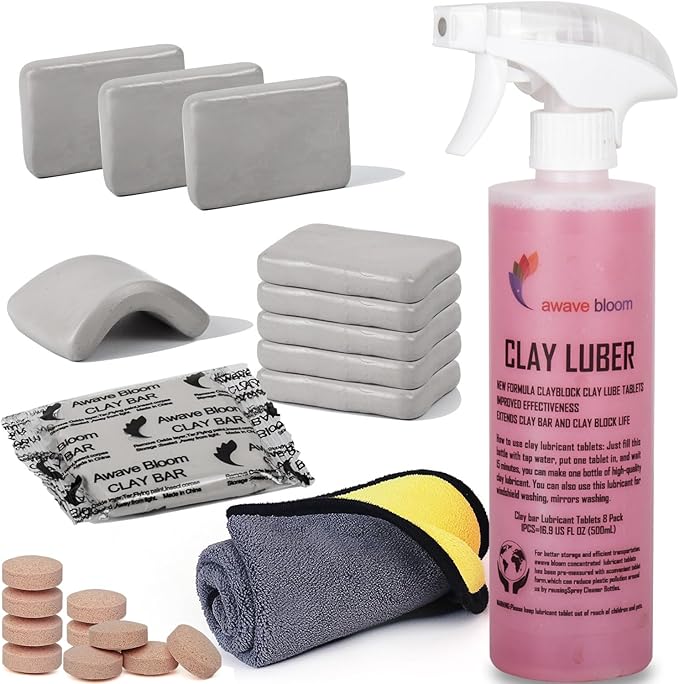Car Clay Bars Auto Detailing 10 Pack with Lubricant Tablets 8 Pack, Include Portable Spray Bottle and Micro-Fiber Towel, for Car Wash Detailing Clean(10x50g